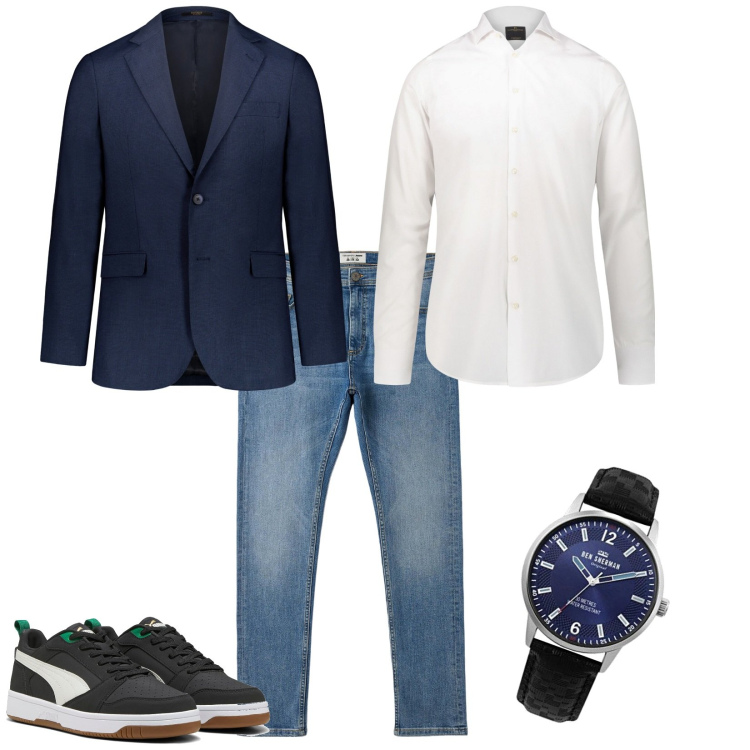 Outfit uomo - Al ristorante con gli amici. Stile Casual per Tutti i giorni. Abbinamento con camicie, abiti, sneakers alte, jeans skinny, orologi analogici.