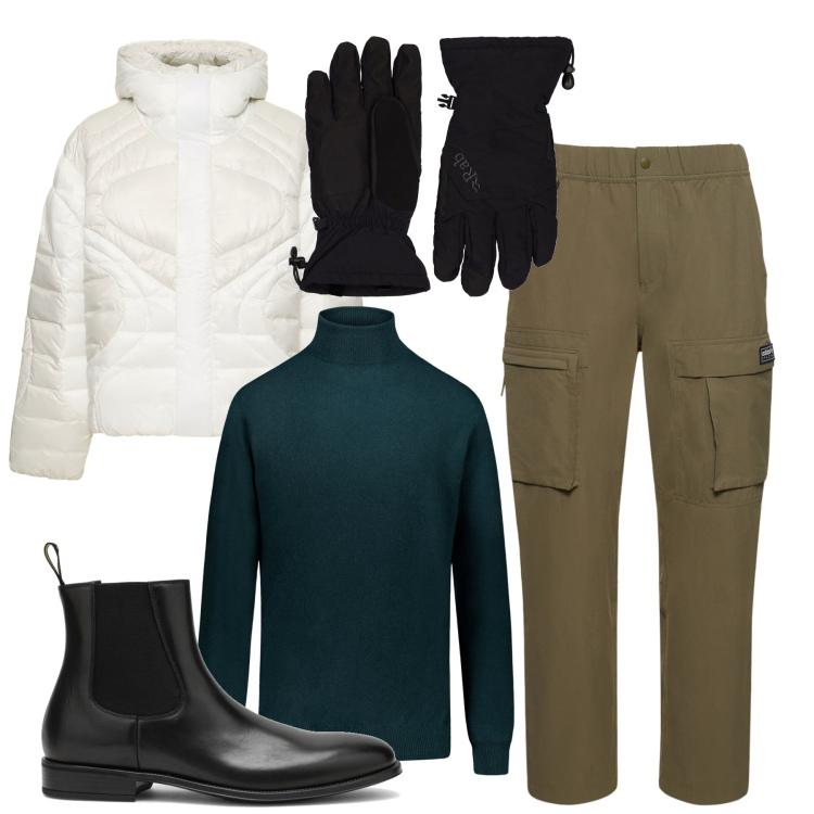 Outfit uomo - Inverno. Stile Urban per Tutti i giorni. Abbinamento con maglieria, guanti, pantaloni, stivali, cappotti.