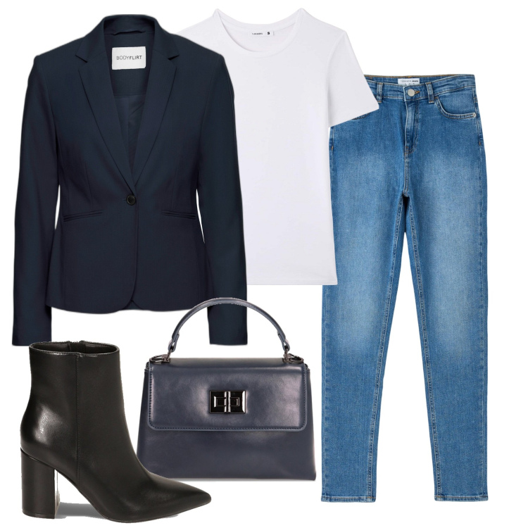 Outfit donna - My preloved blazer. Stile Casual chic per Tutti i giorni. Abbinamento con blazer, t-shirt, jeans skinny, borse a mano, stivaletti.