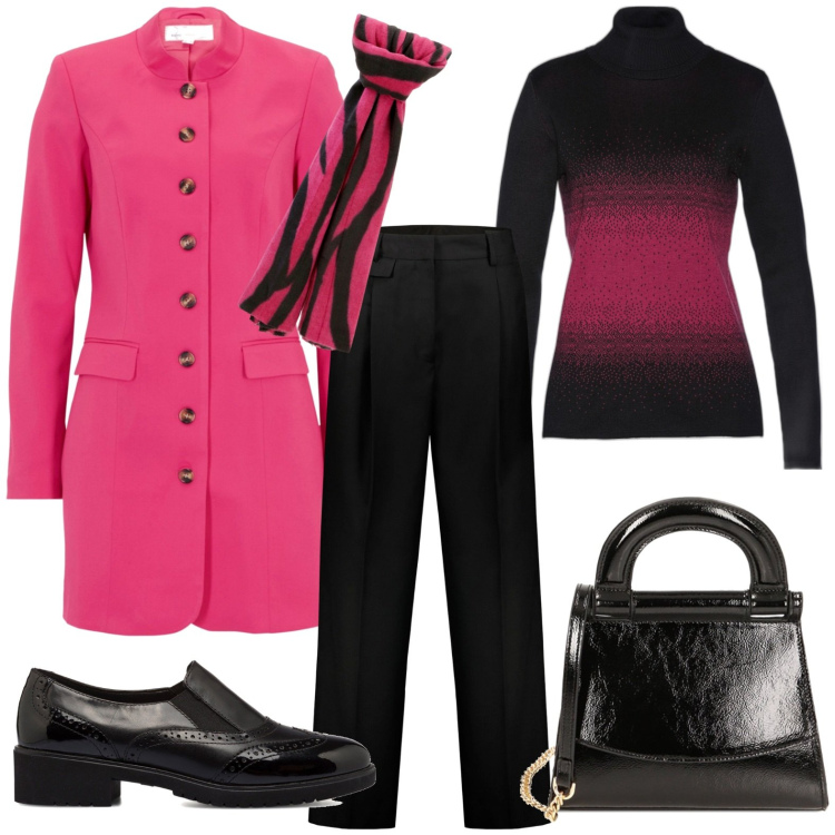 Outfit donna - Total look #1795227. Stile Casual per Tutti i giorni. Abbinamento con blazer, maglieria, sciarpe, borse a mano, mocassini, pantaloni.