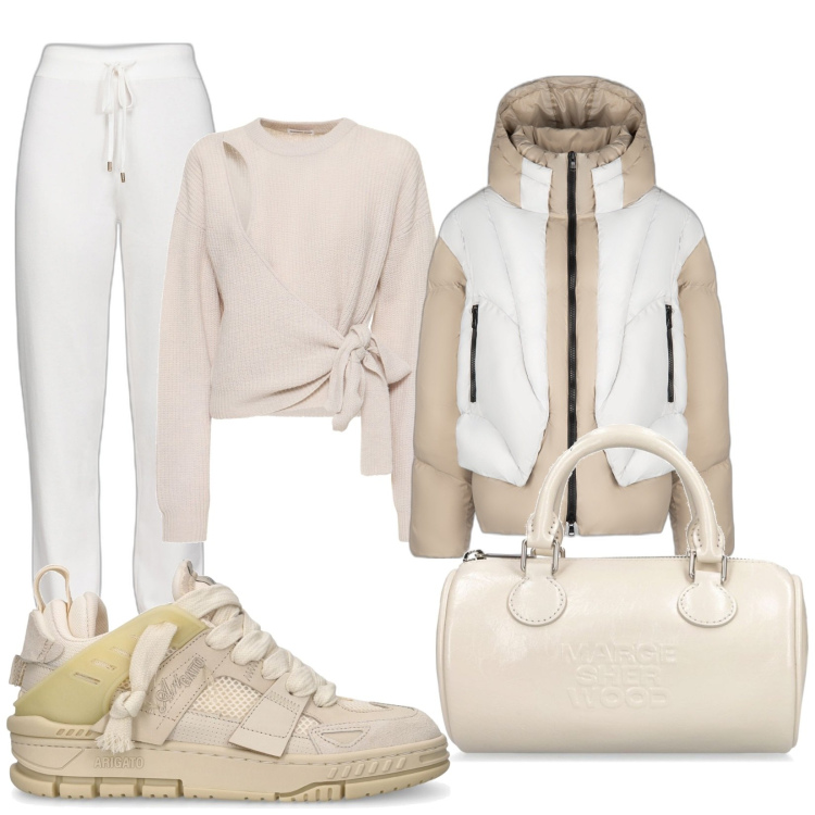 Outfit donna - Smart. Stile Sporty chic per Tutti i giorni. Abbinamento con pantaloni, piumini, maglieria, sneakers, borse a mano.