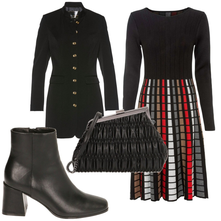 Outfit donna - Total look #1795336. Stile Trendy per Tutti i giorni. Abbinamento con vestiti, blazer, clutch, stivaletti.