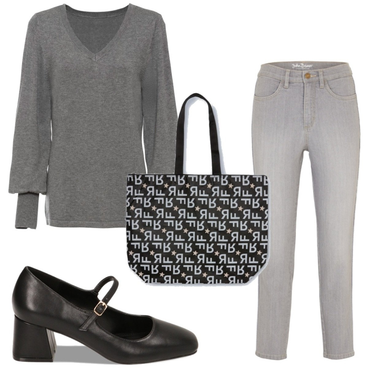 Outfit donna - Total look #1795338. Stile Casual chic per Tutti i giorni. Abbinamento con jeans skinny, maglieria, décolleté, shopping bag.