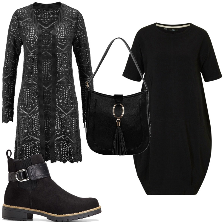Outfit donna - Total look #1795340. Stile Trendy per Tutti i giorni. Abbinamento con stivaletti, vestiti midi/longuette, cardigans, borse a spalla.