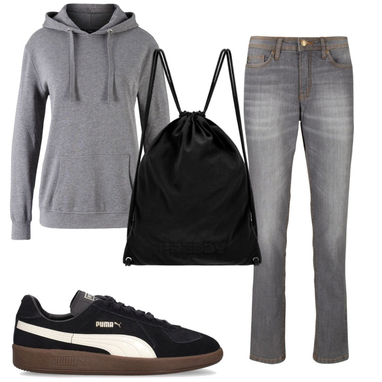 Outfit donna - Total look #1795341. Stile Basic per Sport. Abbinamento con jeans mom, felpe con cappuccio, zaini, sneakers.