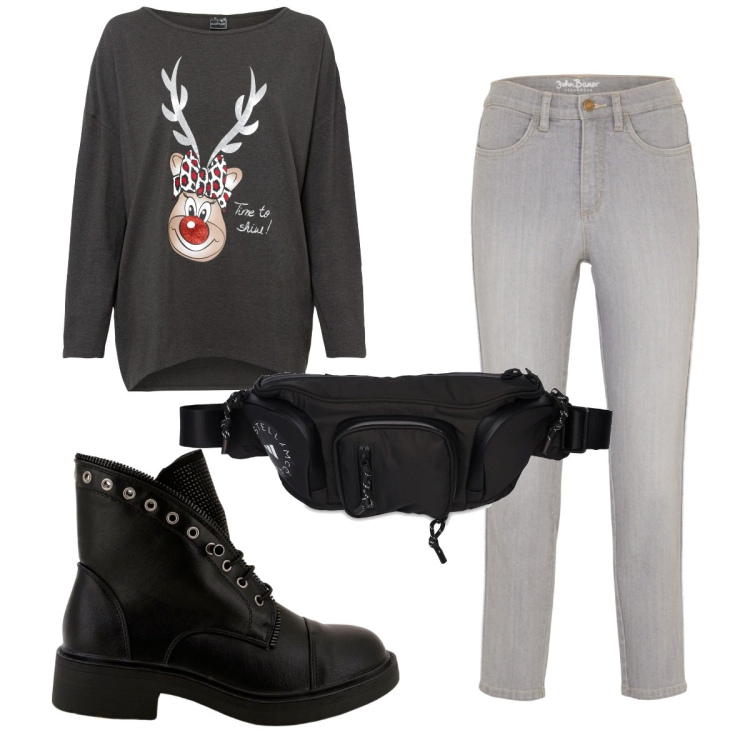 Outfit donna - Total look #1795343. Stile Basic per Tutti i giorni. Abbinamento con jeans skinny, maglieria, stivaletti, marsupi.