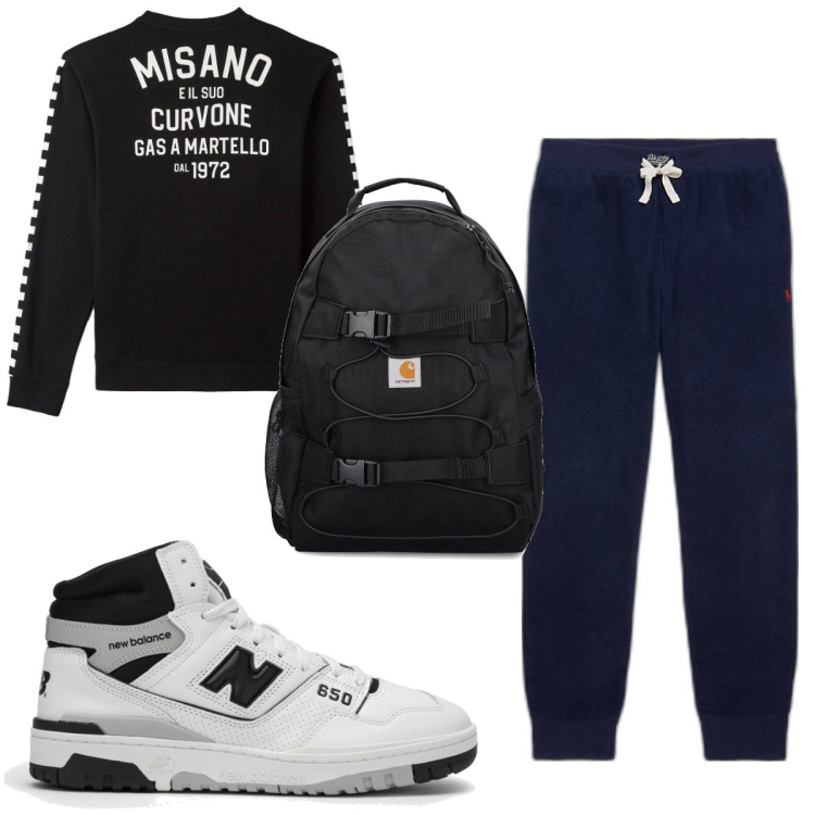 Outfit uomo - Total look #1795347. Stile Trendy per Tutti i giorni. Abbinamento con felpe, pantaloni, sneakers alte, borse sportive.