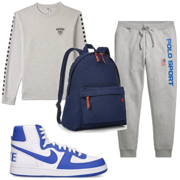Outfit uomo - Total look #1795368. Stile Trendy per Sport. Abbinamento con felpe, pantaloni, borse sportive, sneakers alte.