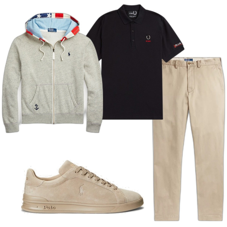 Outfit uomo - Total look #1795377. Stile Casual per Tutti i giorni. Abbinamento con sneakers, pantaloni chino, felpe con cappuccio, polo.