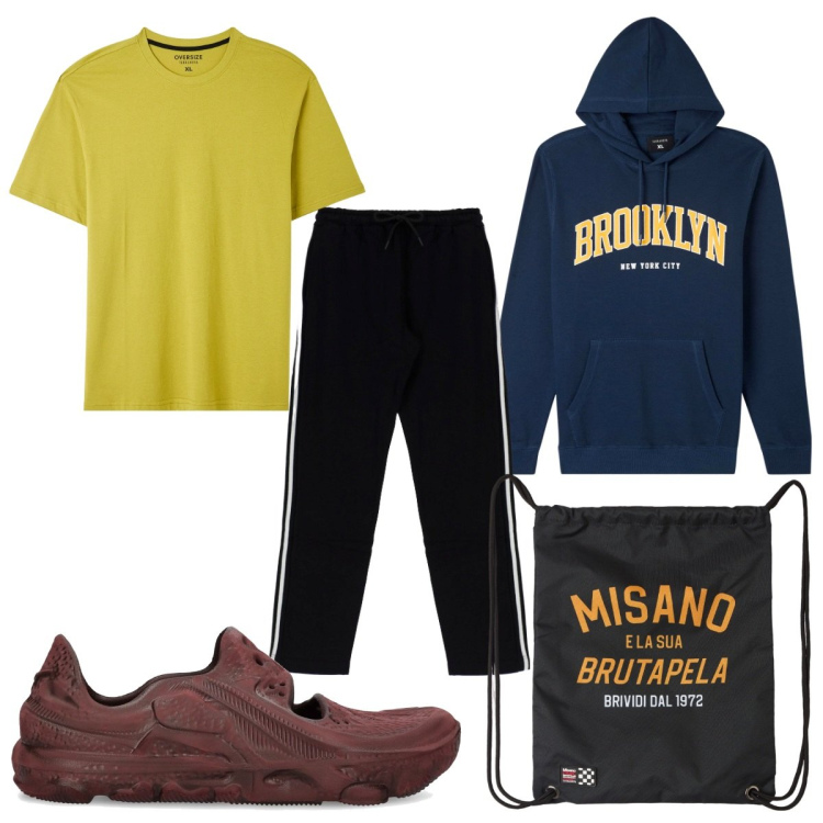 Outfit uomo - Total look #1795399. Stile Trendy per Sport. Abbinamento con borse sportive, felpe sportive, t-shirt, pantaloni, sneakers.