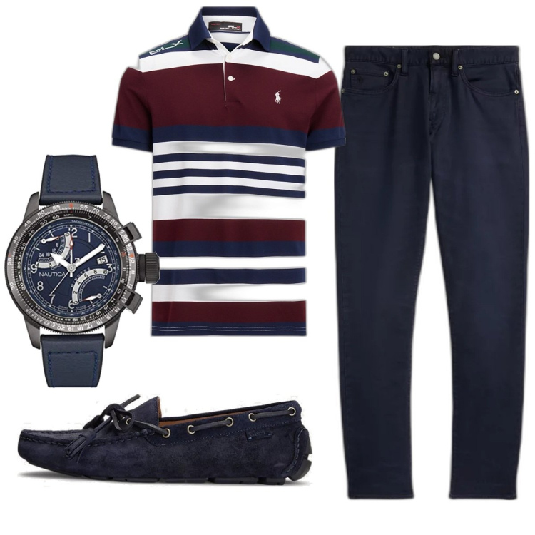 Outfit uomo - Total look #1795429. Stile Casual per Ufficio. Abbinamento con scarpe stringate, pantaloni chino, polo, orologi analogici.