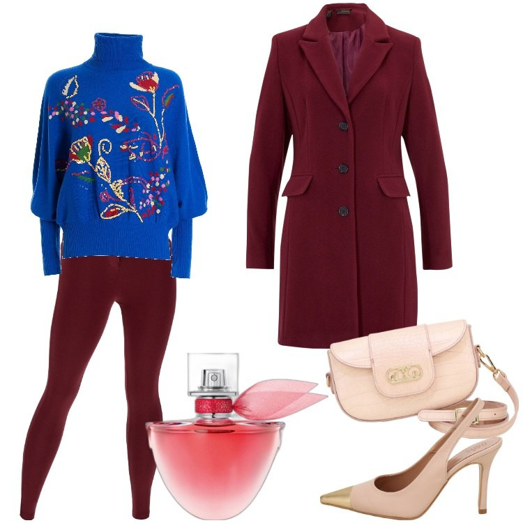 Outfit donna - Total look #1795518. Stile Casual chic per Ufficio. Abbinamento con cappotti, profumi, maglieria, pantaloni skinny, décolleté, pochette.
