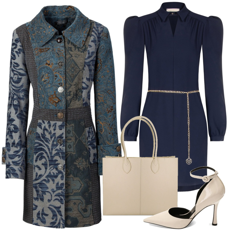 Outfit donna - Fiori invernali. Stile Romantica per Cerimonia. Abbinamento con cappotti, vestiti midi/longuette, décolleté, borse a spalla.