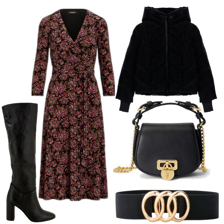 Outfit donna - Passeggiata in una domenica invernale. Stile Boho per Tutti i giorni. Abbinamento con cinture, cappotti, stivali, vestiti, borse a tracolla.