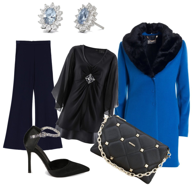 Outfit donna - Matrimonio di gennaio. Stile Chic per Cerimonia. Abbinamento con tuniche, orecchini, cappotti, pantaloni, pochette, décolleté.