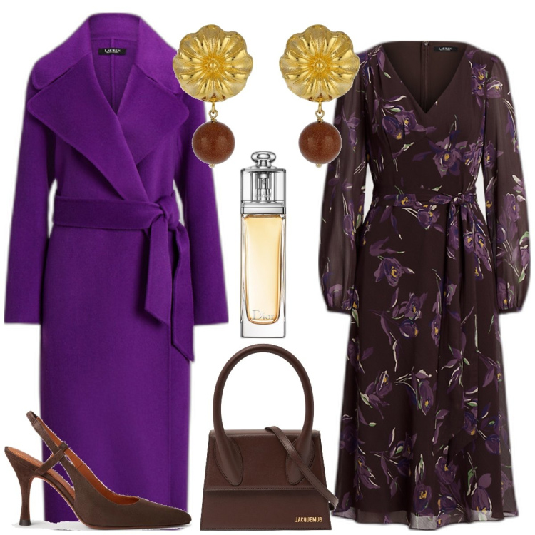 Outfit donna - Total look #1795666. Stile Chic per Tutti i giorni. Abbinamento con profumi, vestiti, cappotti, scarpe col tacco, borse a mano, orecchini.