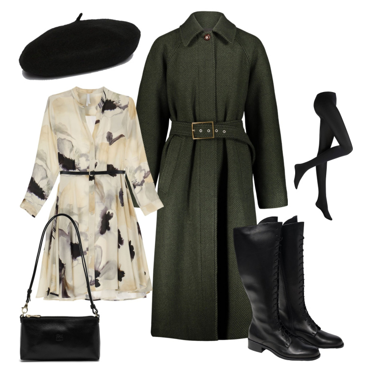 Outfit donna - Ispirazioni parigine. Stile Chic per Tutti i giorni. Abbinamento con collant, vestiti corti, stivali sopra il ginocchio, cappotti, borse a spalla, cappelli e berretti.