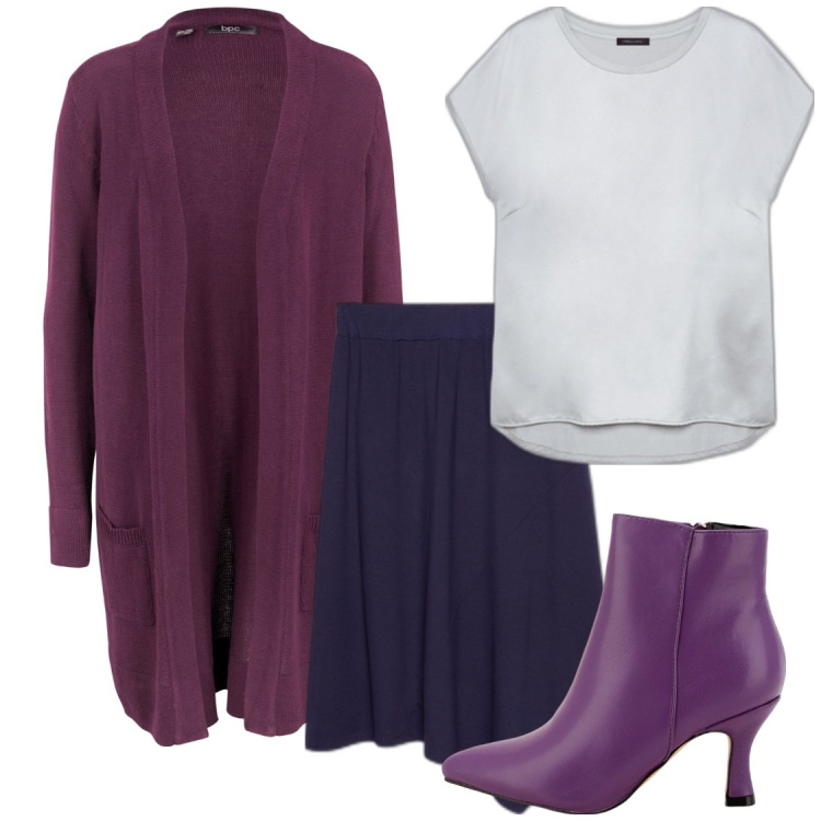 Outfit donna - Total look #1795802. Abbinamento con cardigans, stivaletti, gonne lunghe, bluse.