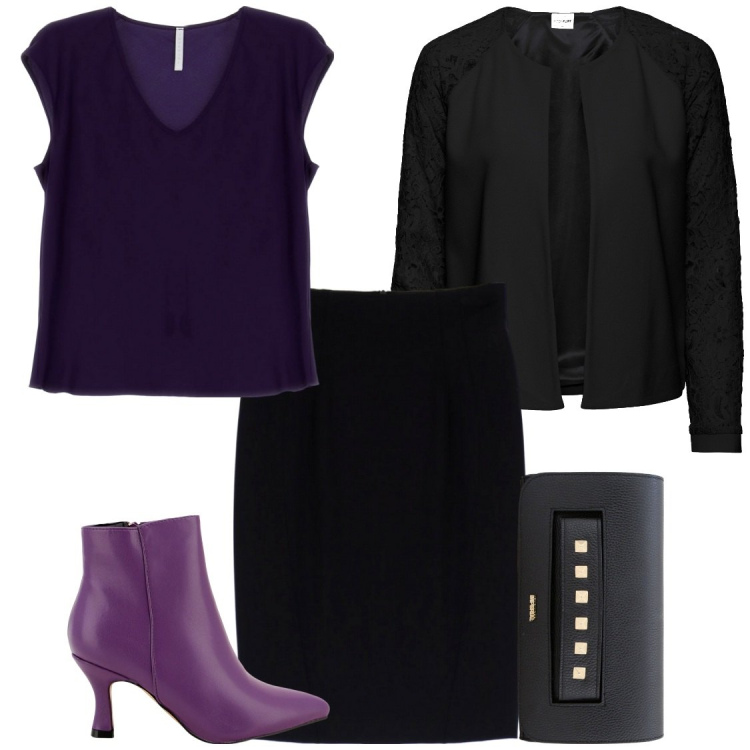 Outfit donna - Stile Imperial. Stile Chic per Cerimonia. Abbinamento con blazer, minigonne, canottiere, pochette, stivaletti.