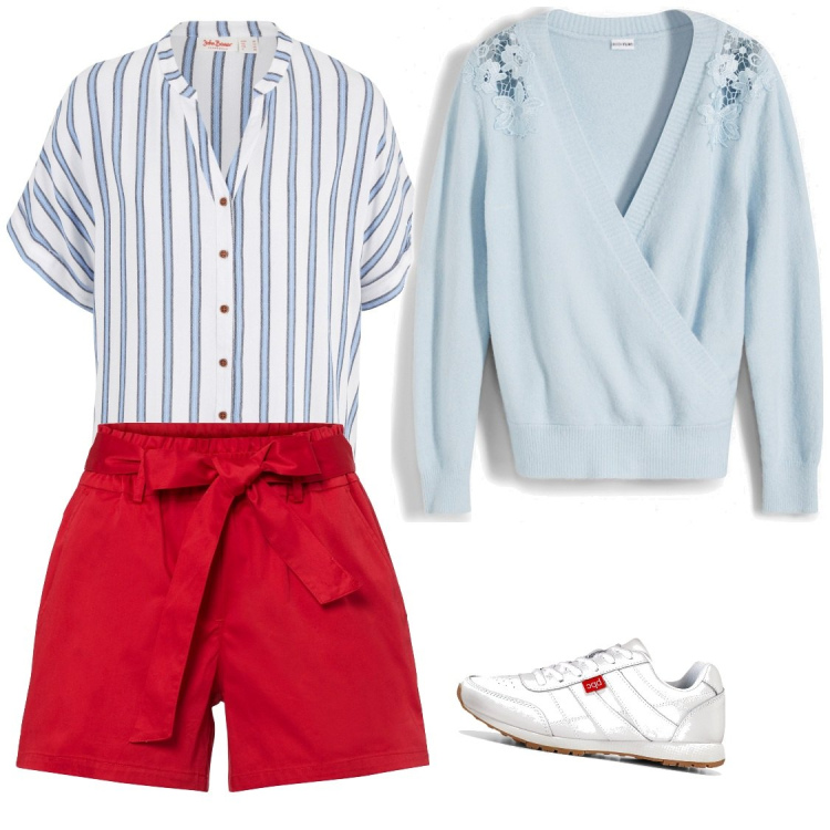 Outfit donna - Total look #1795822. Abbinamento con sneakers, camicie, maglieria, shorts.