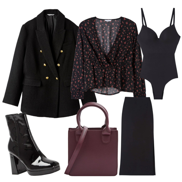 Outfit donna - Saldi invernali Terranova, Curvy. Stile Bon Ton per Tutti i giorni. Abbinamento con bluse, blazer, body, gonne lunghe, stivaletti, shopping bag.