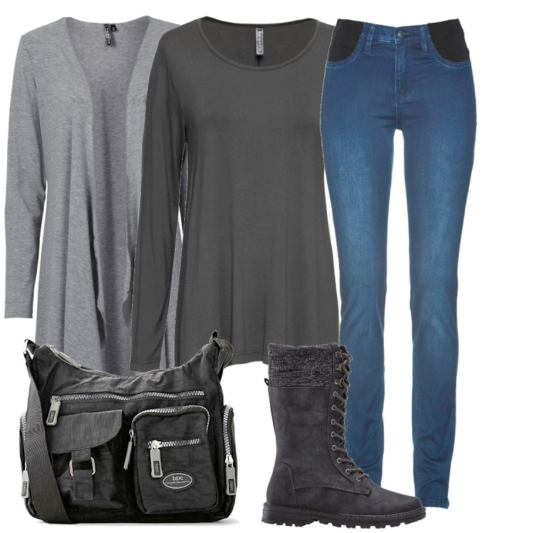 Outfit donna - Total look #1795863. Abbinamento con jeans skinny, cardigans, maglieria, stivali sopra il ginocchio, borse a tracolla.