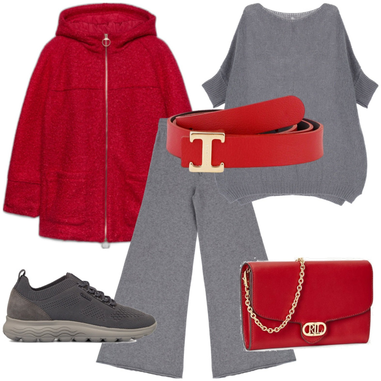 Outfit donna - Total look #1795893. Stile Casual per Tutti i giorni. Abbinamento con pullovers, pantaloni a palazzo, cinture, borse a tracolla, sneakers, cappotti.