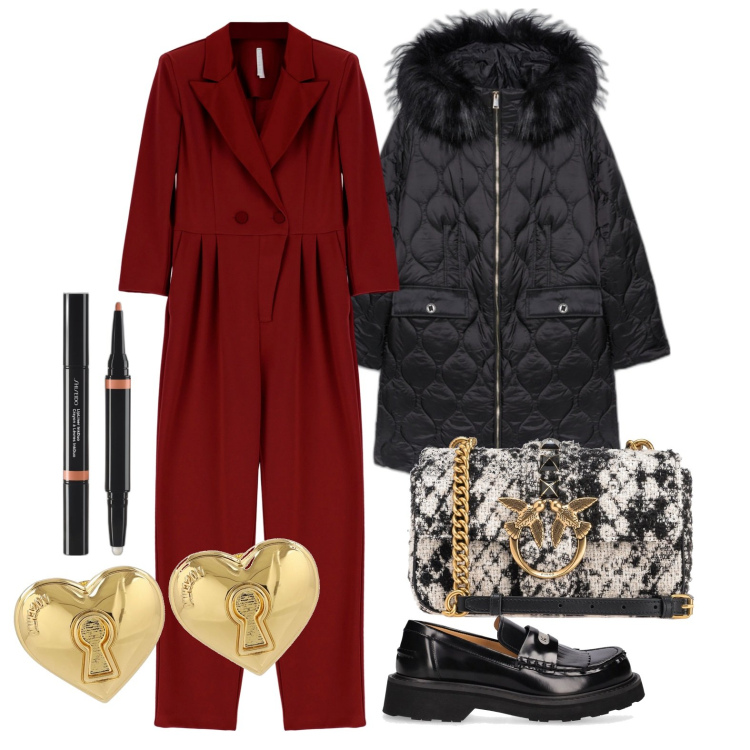 Outfit donna - Ghost outfitter - gennaio. Stile Trendy per Tutti i giorni. Abbinamento con rossetti, borse a tracolla, tute, mocassini, piumini, orecchini.