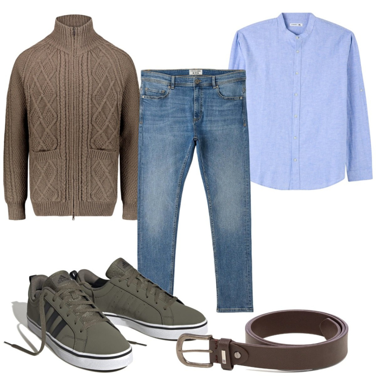 Outfit uomo - Total look #1795971. Stile Casual per Tutti i giorni. Abbinamento con camicie, jeans skinny, sneakers, cinture, cardigans.