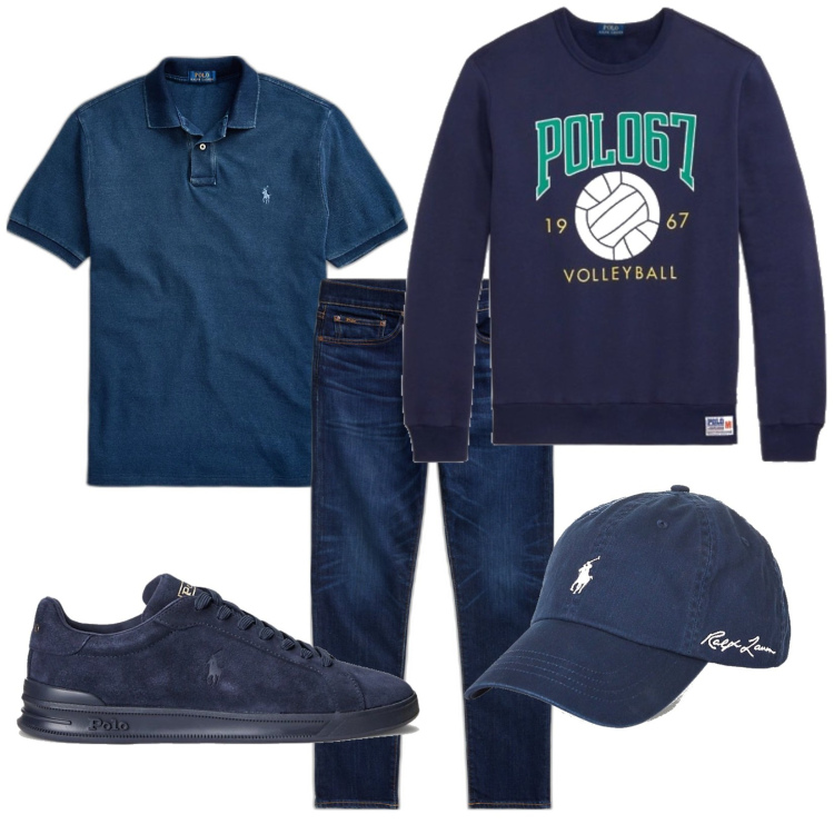 Outfit uomo - Total look #1796001. Stile Trendy per Tutti i giorni. Abbinamento con polo, sneakers, cappelli, jeans, felpe.
