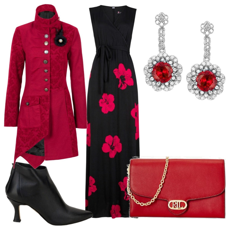 Outfit donna - Total look #1796034. Stile Glamour per Cerimonia. Abbinamento con vestiti, cappotti, stivaletti, borse a tracolla, ciondoli.