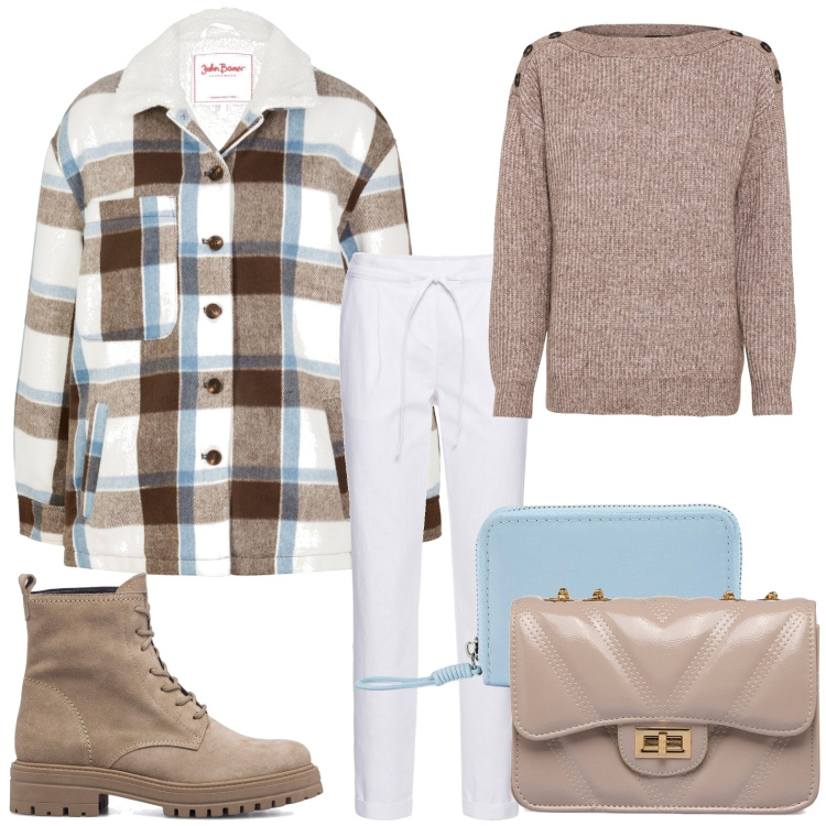 Outfit donna - Total look #1796198. Stile Casual per Tutti i giorni. Abbinamento con pantaloni, maglieria, blazer, portafogli, anfibi, borse a tracolla.