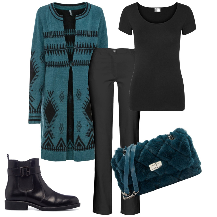Outfit donna - Total look #1796276. Stile Casual per Tutti i giorni. Abbinamento con pantaloni, cardigans, borse a spalla, stivaletti, t-shirt.