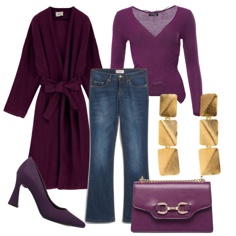 Outfit donna - Outfit per ogni occasione. Stile Chic per Tutti i giorni. Abbinamento con jeans bootcut, maglieria, décolleté, borse a tracolla, cappotti, orecchini.