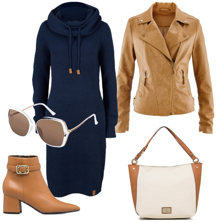 Outfit donna - Total look #1796339. Stile Casual chic per Tutti i giorni. Abbinamento con vestiti, blazer, occhiali da sole, stivaletti, borse a spalla.