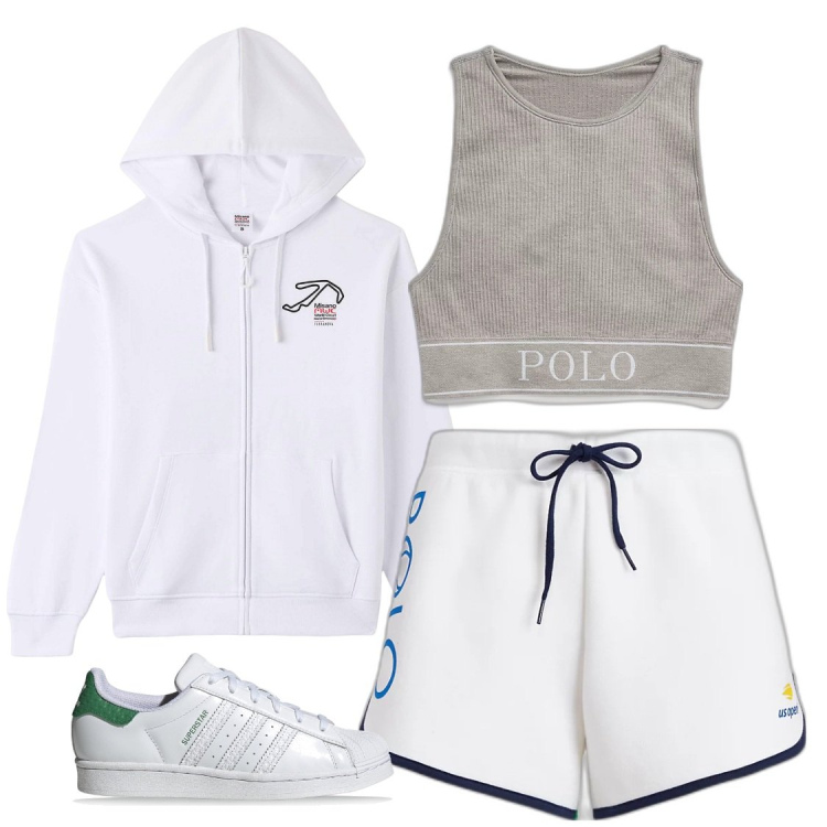 Outfit donna - Total look #1796384. Abbinamento con felpe con cappuccio, canottiere, minigonne, sneakers.