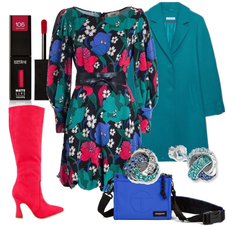 Outfit donna - Total look #1796398. Stile Casual chic per Cerimonia. Abbinamento con rossetti, vestiti lunghi, stivali, cappotti, shopping bag, collane.