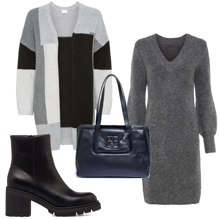 Outfit donna - Total look #1796455. Stile Basic per Tutti i giorni. Abbinamento con vestiti, cardigans, borse a mano, stivaletti.