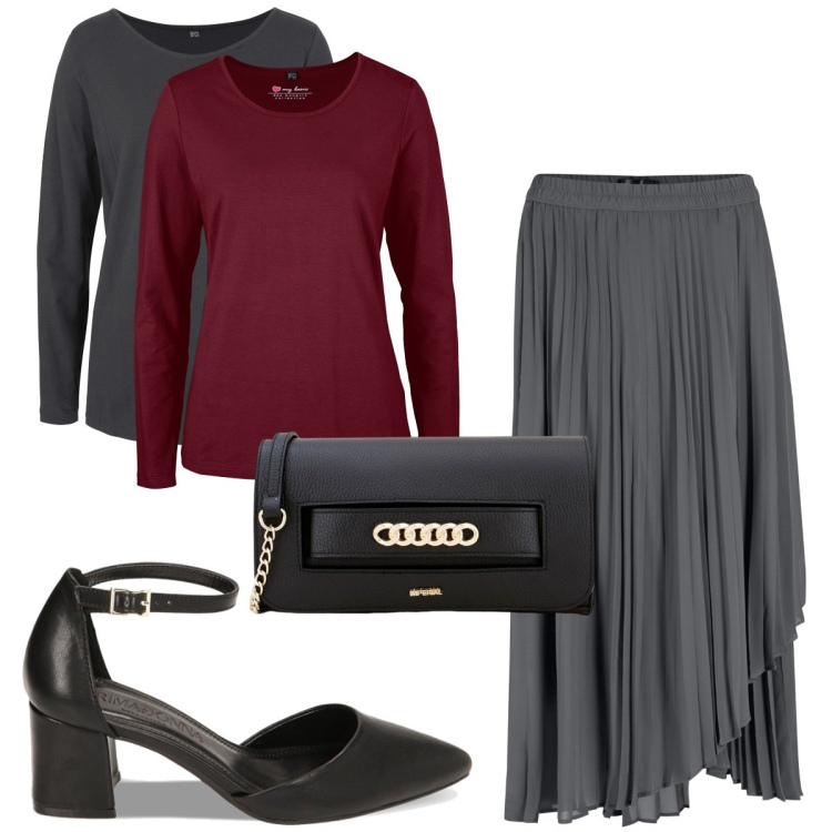 Outfit donna - Total look #1796458. Stile Trendy per Serata fuori. Abbinamento con maglieria, gonne, pochette, décolleté.