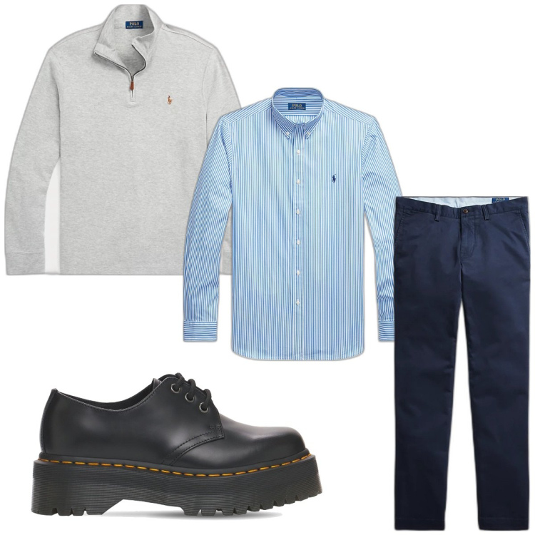Outfit uomo - Total look #1796472. Stile Casual per Tutti i giorni. Abbinamento con pantaloni, pullovers, camicie, scarpe stringate.
