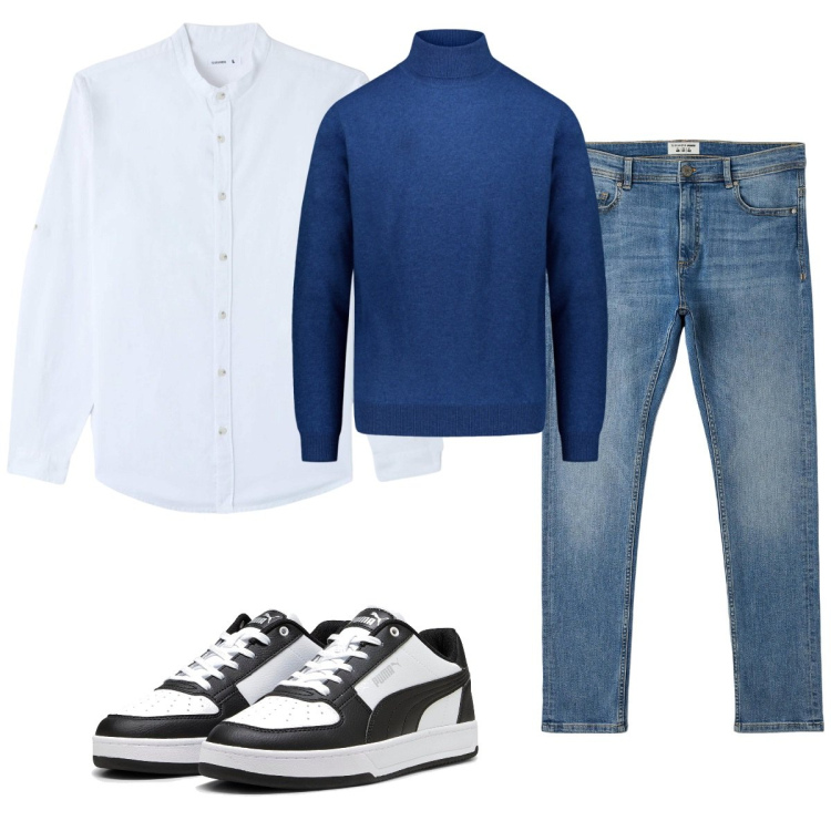 Outfit uomo - Total look #1796483. Stile Casual per Tutti i giorni. Abbinamento con camicie, jeans skinny, sneakers, maglieria.
