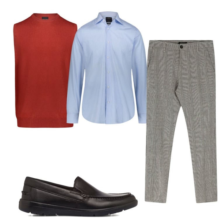 Outfit uomo - Total look #1796487. Stile Casual per Tutti i giorni. Abbinamento con pantaloni, scarpe stringate, gilet, camicie.