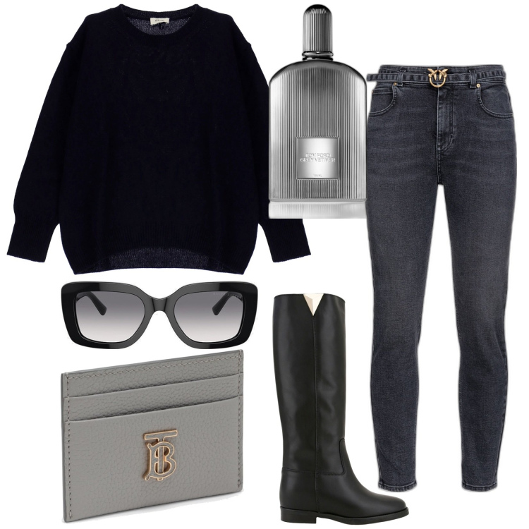 Outfit donna - Total look #1796549. Stile Basic per Tutti i giorni. Abbinamento con profumi, jeans, stivali, pullovers, occhiali da sole, portafogli.