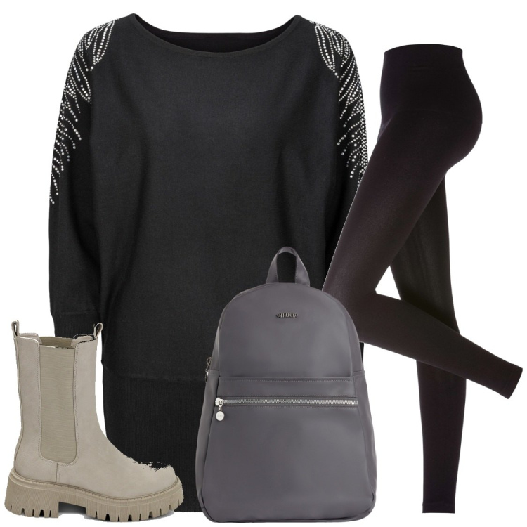 Outfit donna - Total look #1796554. Abbinamento con maglieria, leggings, zaini, stivaletti chelsea.