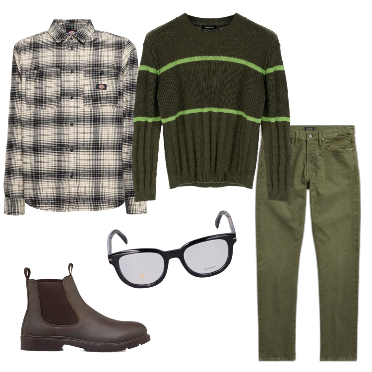 Outfit uomo - Total look #1796582. Stile Casual per Tutti i giorni. Abbinamento con stivali e stivaletti, pullovers, jeans, occhiali da sole, camicie.