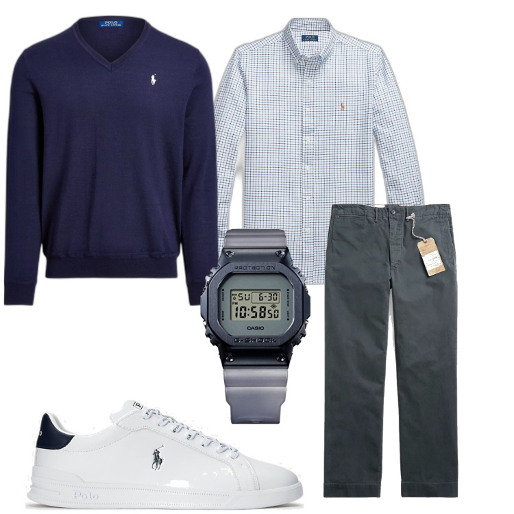 Outfit uomo - Total look #1796640. Stile Trendy per Tutti i giorni. Abbinamento con sneakers, pantaloni chino, maglieria, camicie, orologi.