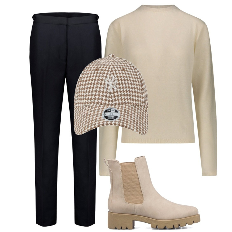 Outfit donna - Total look #1796694. Abbinamento con stivaletti, pullovers, pantaloni, cappelli.