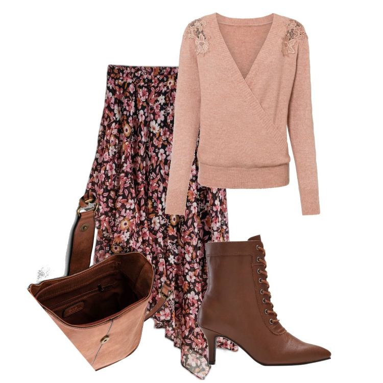 Outfit donna - Total look #1796717. Stile Casual per Tutti i giorni. Abbinamento con maglieria, borse a tracolla, gonne, stivaletti.