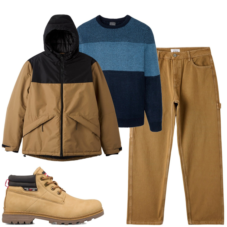 Outfit uomo - City. Stile Casual per Tutti i giorni. Abbinamento con maglieria, pantaloni, cappotti, stivali e stivaletti.
