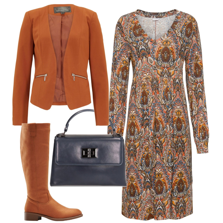 Outfit donna - City. Stile Bon Ton per Tutti i giorni. Abbinamento con vestiti, stivali, blazer, borse a mano.